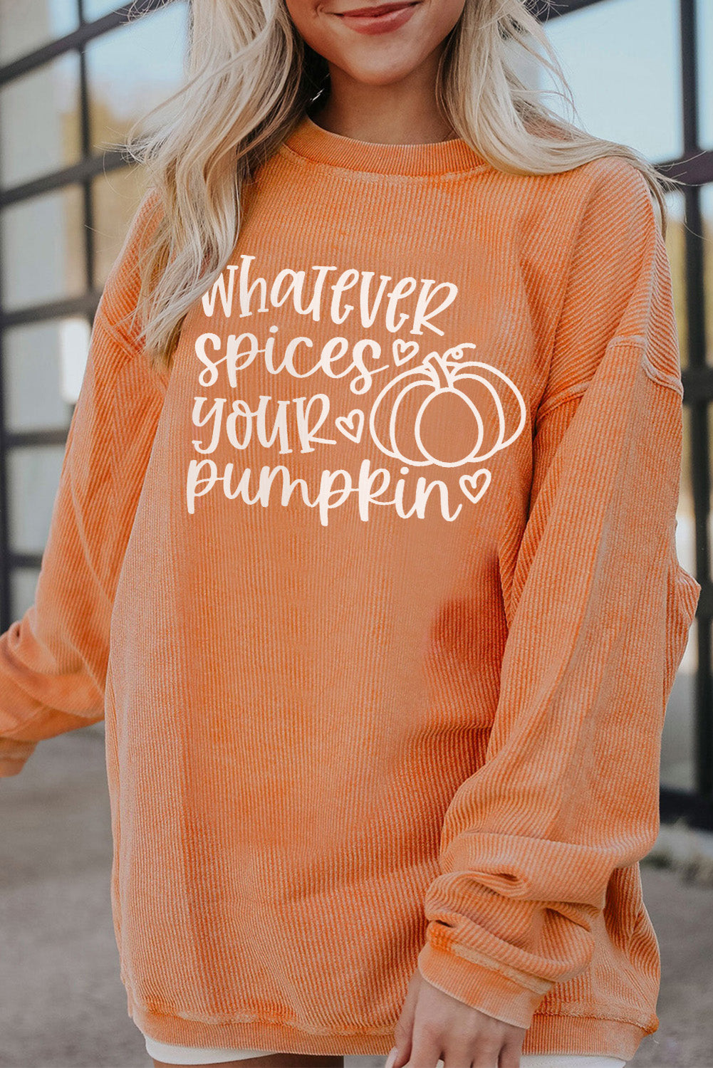 Sudadera de pana de gran tamaño con estampado de calabaza 