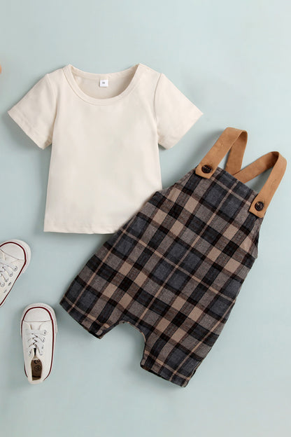 Plaid Overalls Set