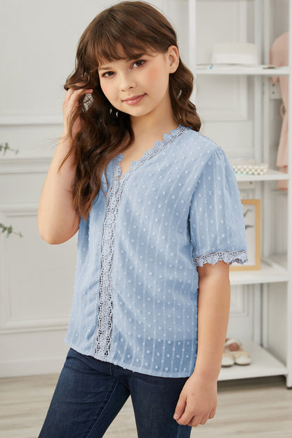 Blusa de encaje con puntos suizos para niñas