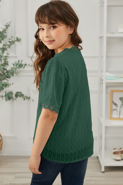 Blusa de encaje con puntos suizos para niñas