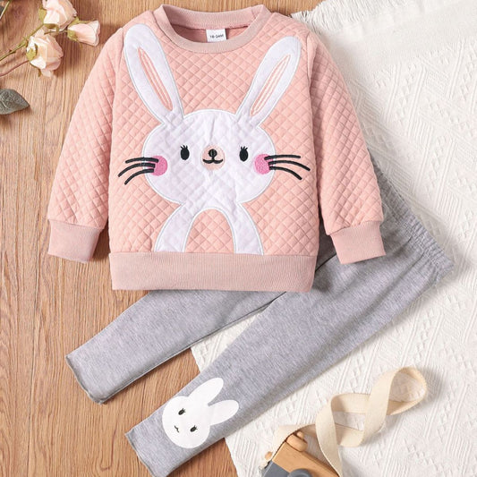 Conjunto de pantalón y top con estampado de conejo para niñas