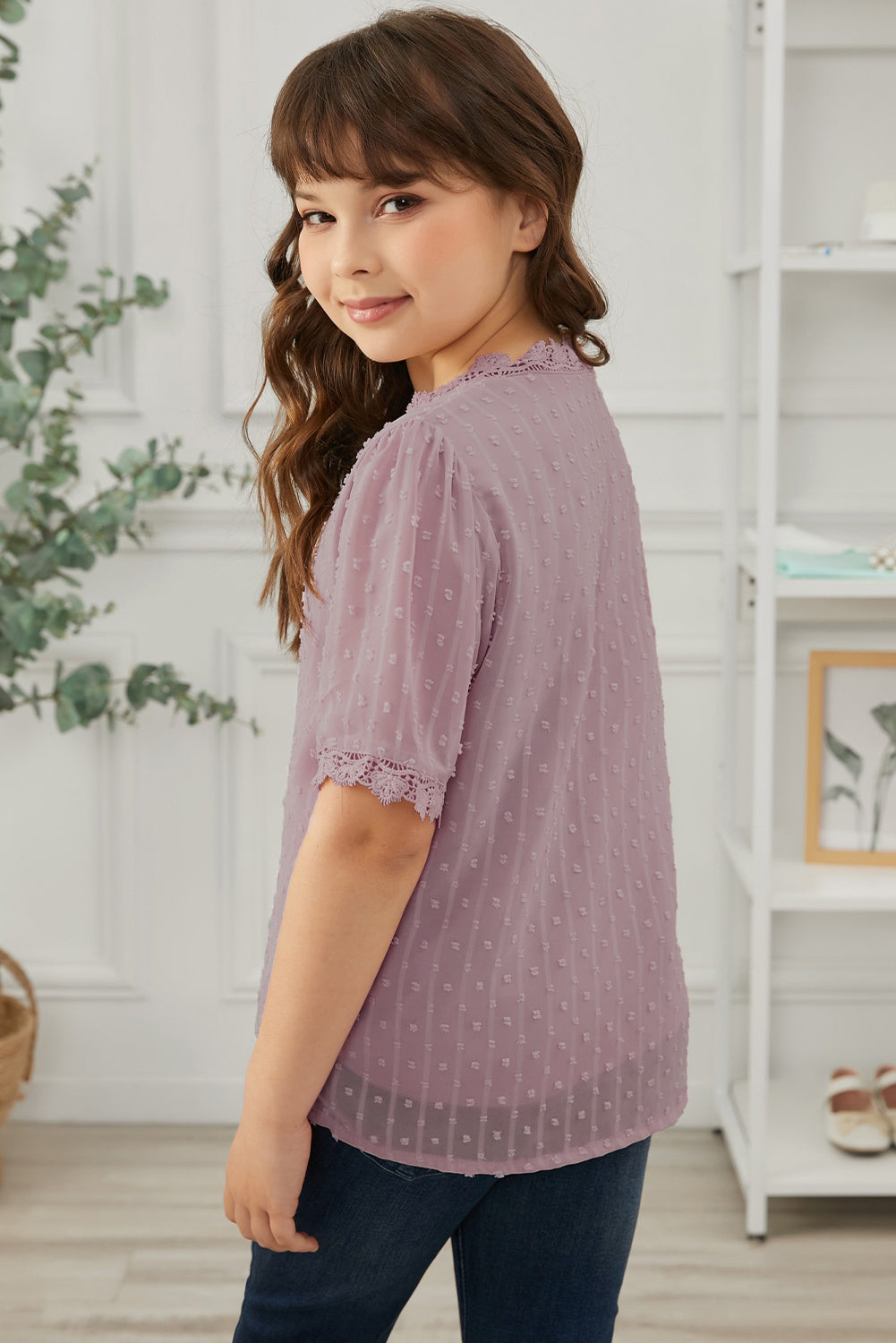 Blusa de encaje con puntos suizos para niñas