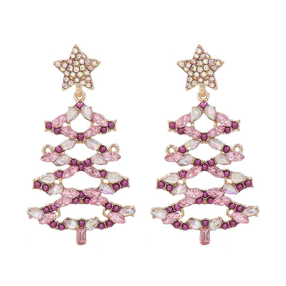 Pendientes de aleación con diamantes de imitación y forma de árbol de Navidad