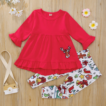 Conjunto de vestido y pantalón estampado para niña