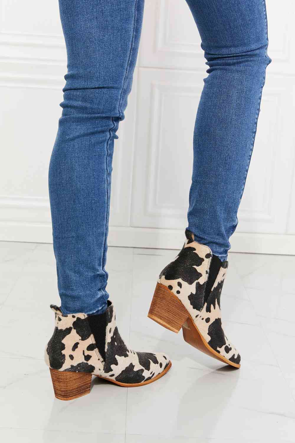 MMShoes Back At It Point Toe Bootie in Beige Cow Print