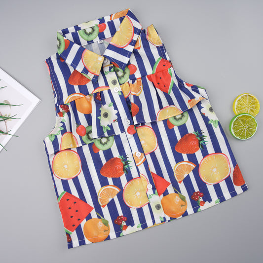 Camisa sin mangas con cuello y rayas de frutas