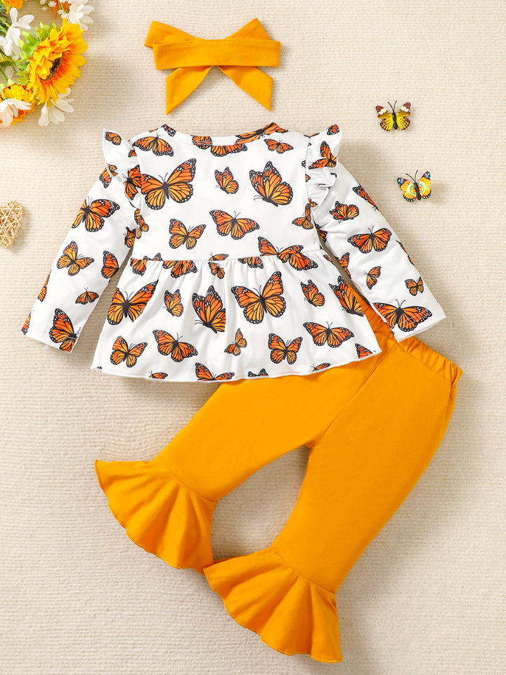 Conjunto de top y pantalón con estampado de mariposas