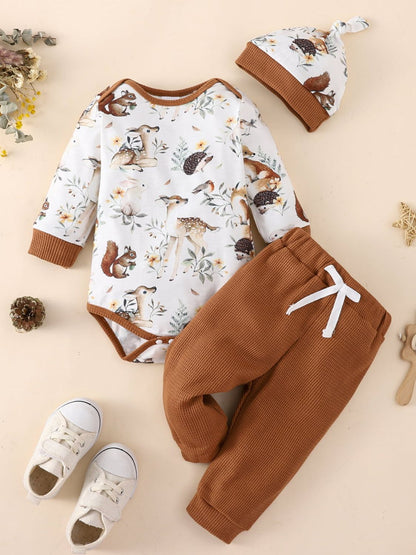 Cozy & stylish, this Baby Waffle-Knit Onesie & Jogger Set is just what your little one needs! With a drawstring on the bottoms and an included beanie, this set offers endless possibilities for cute-ness. 95% polyester and 5% spandex ensure this set is snug and comfortable, with just the right amount of stretch.