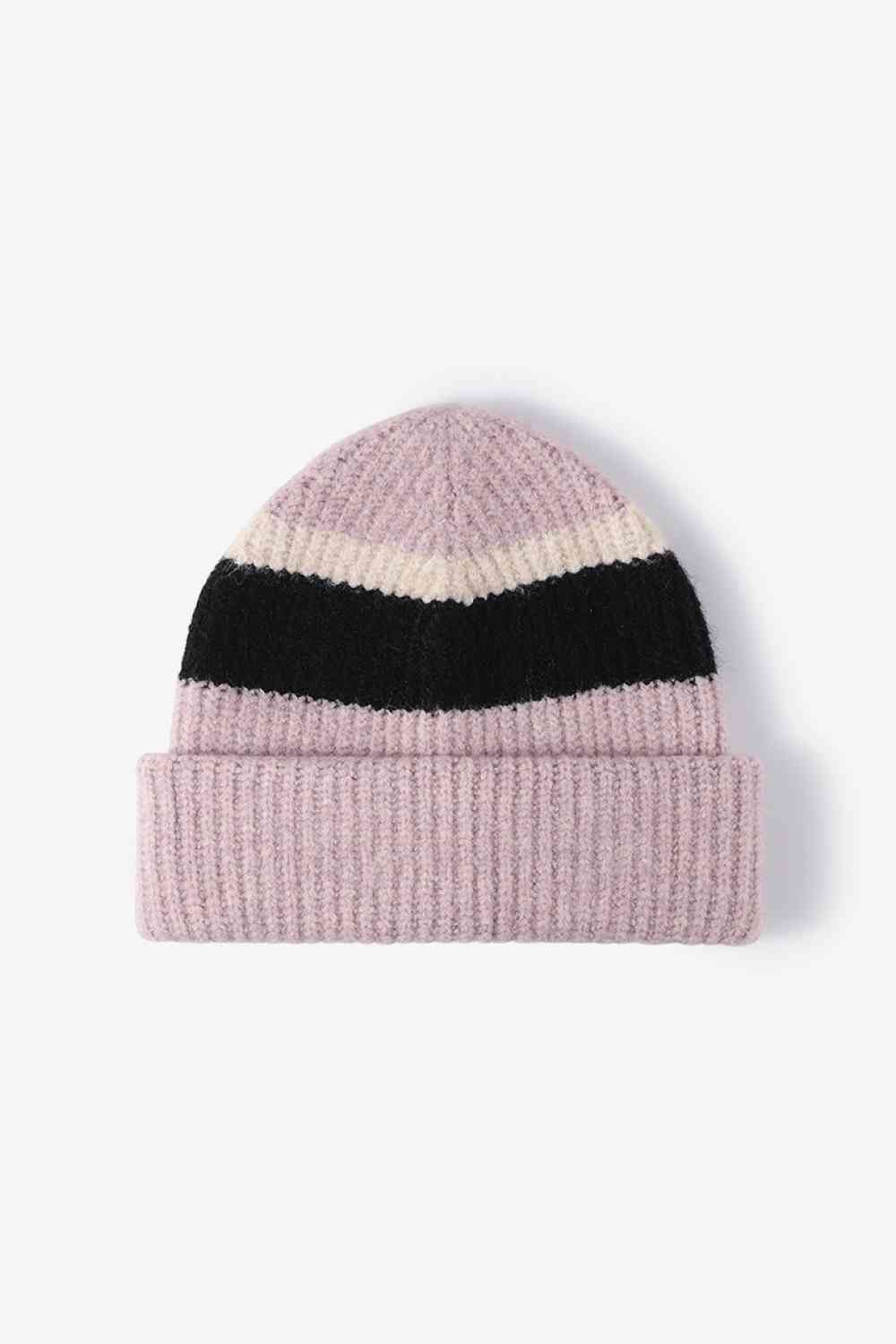 Gorro de punto con puños tricolor