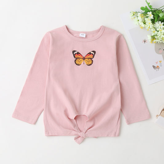 Camiseta de manga larga con cuello redondo y estampado de mariposas