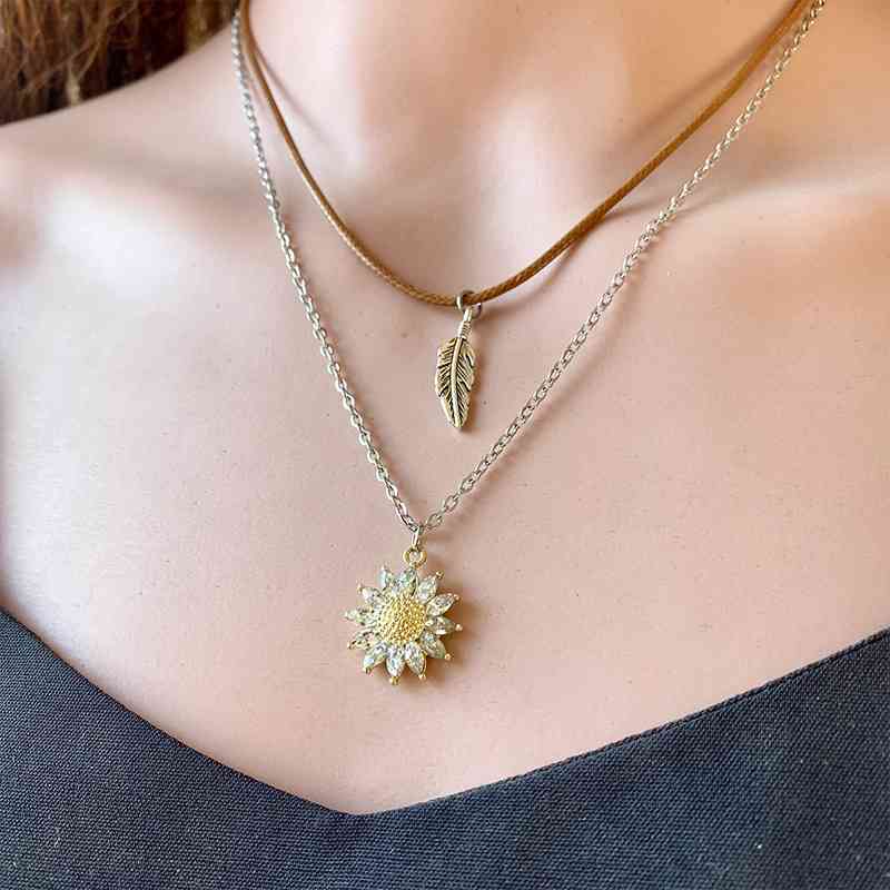 Conjunto de collar con colgante de girasol