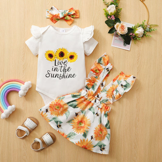 Conjunto de mono gráfico y falda con estampado de girasol