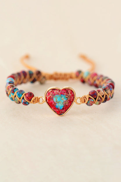 Pulsera de piedra natural hecha a mano con forma de corazón