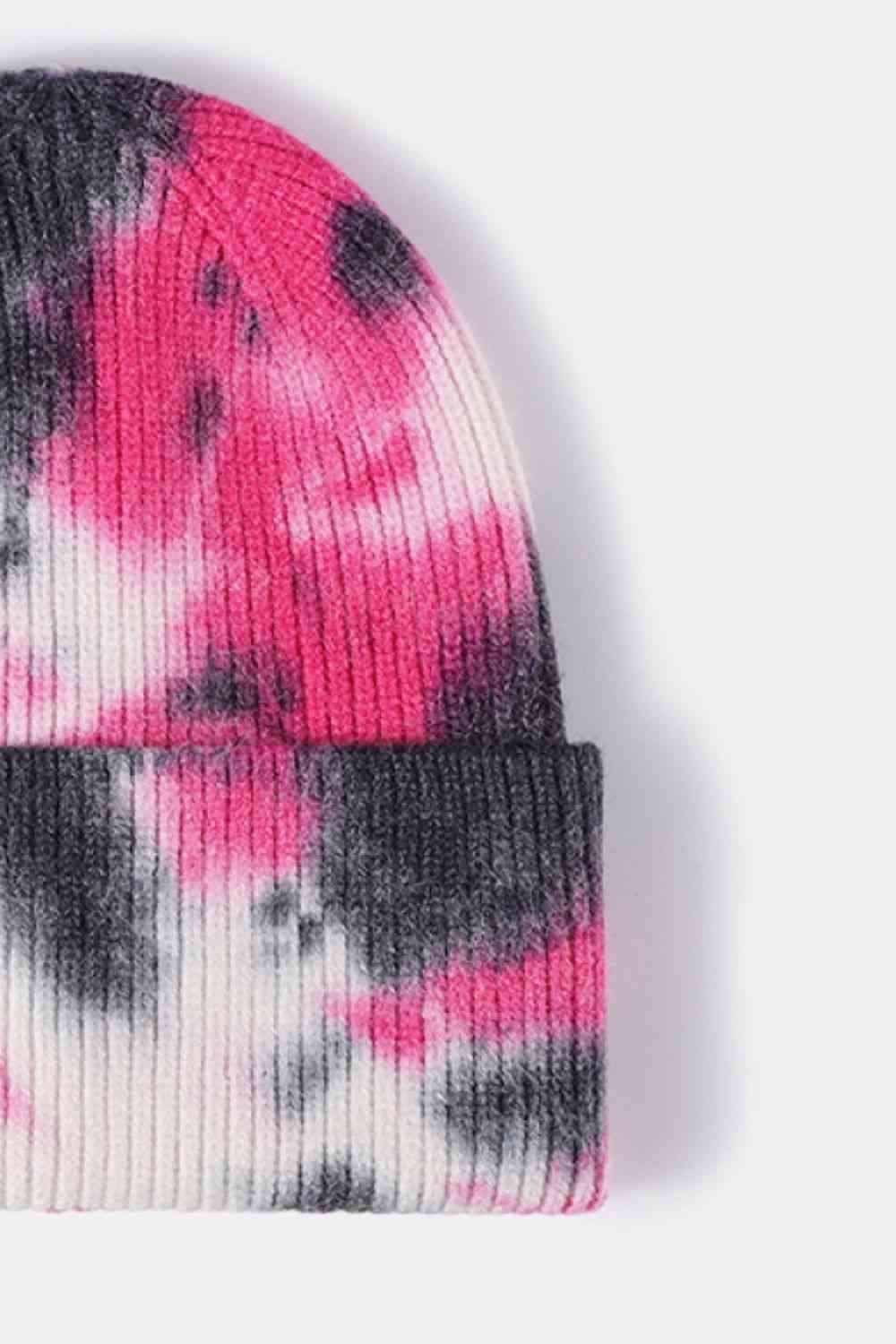 Gorro de punto acanalado con puños y efecto teñido anudado