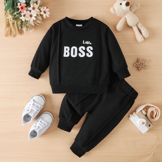 Conjunto de camiseta y pantalón de manga larga con cuello redondo de LITTLE BOSS