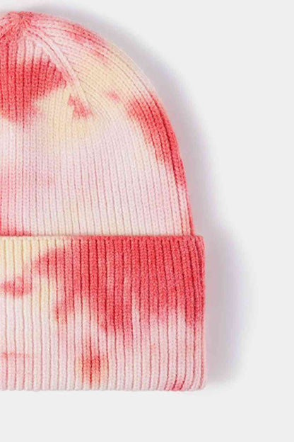 Gorro de punto acanalado con puños y efecto teñido anudado