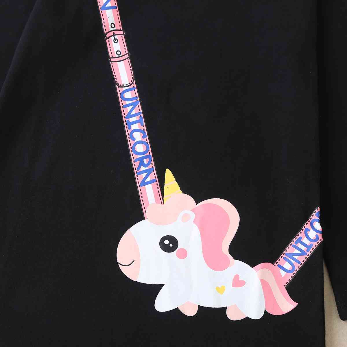 Minivestido de manga larga con cuello redondo y estampado de unicornio