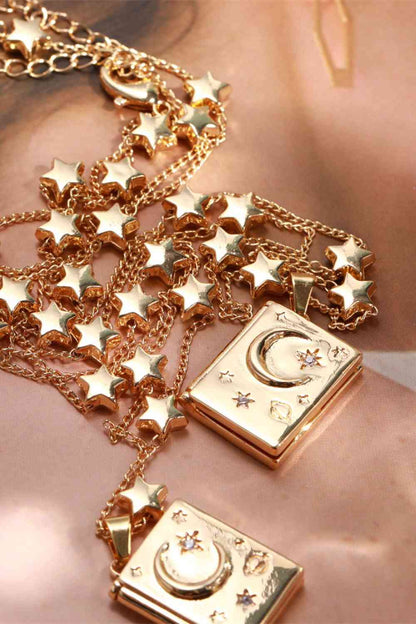 Collar de cobre bañado en oro de 14 quilates con estrellas y luna