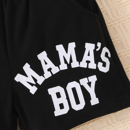 Conjunto de sudadera con capucha y pantalones cortos de manga corta con estampado gráfico MAMA'S BOY para niños