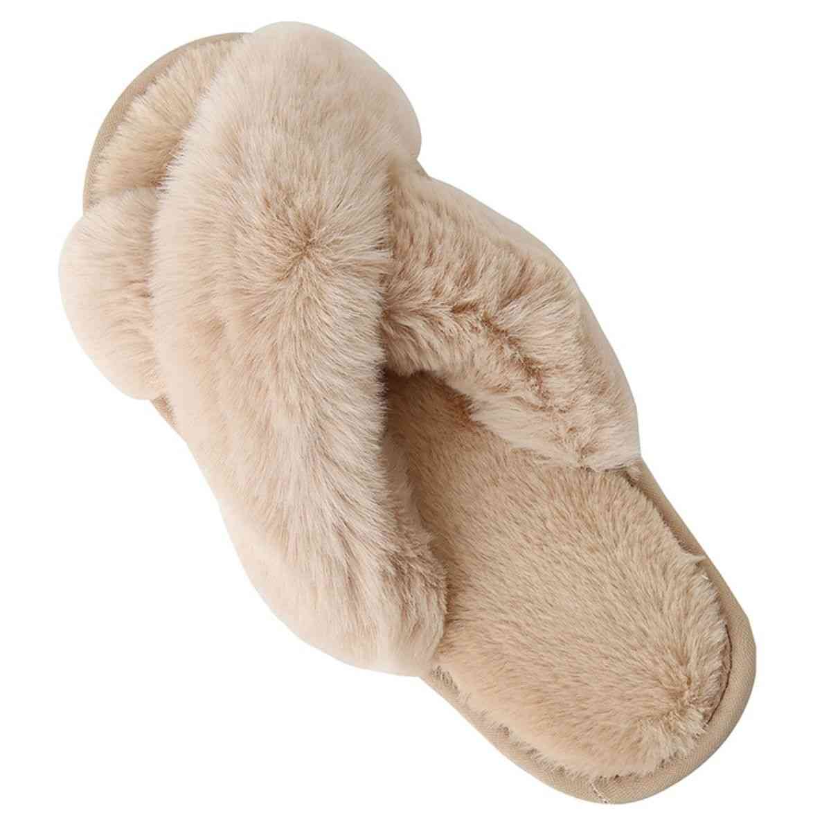 Faux Fur Crisscross Strap Slippers