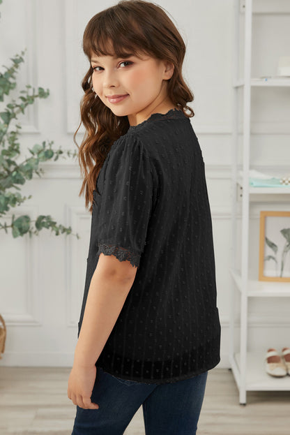 Blusa de encaje con puntos suizos para niñas