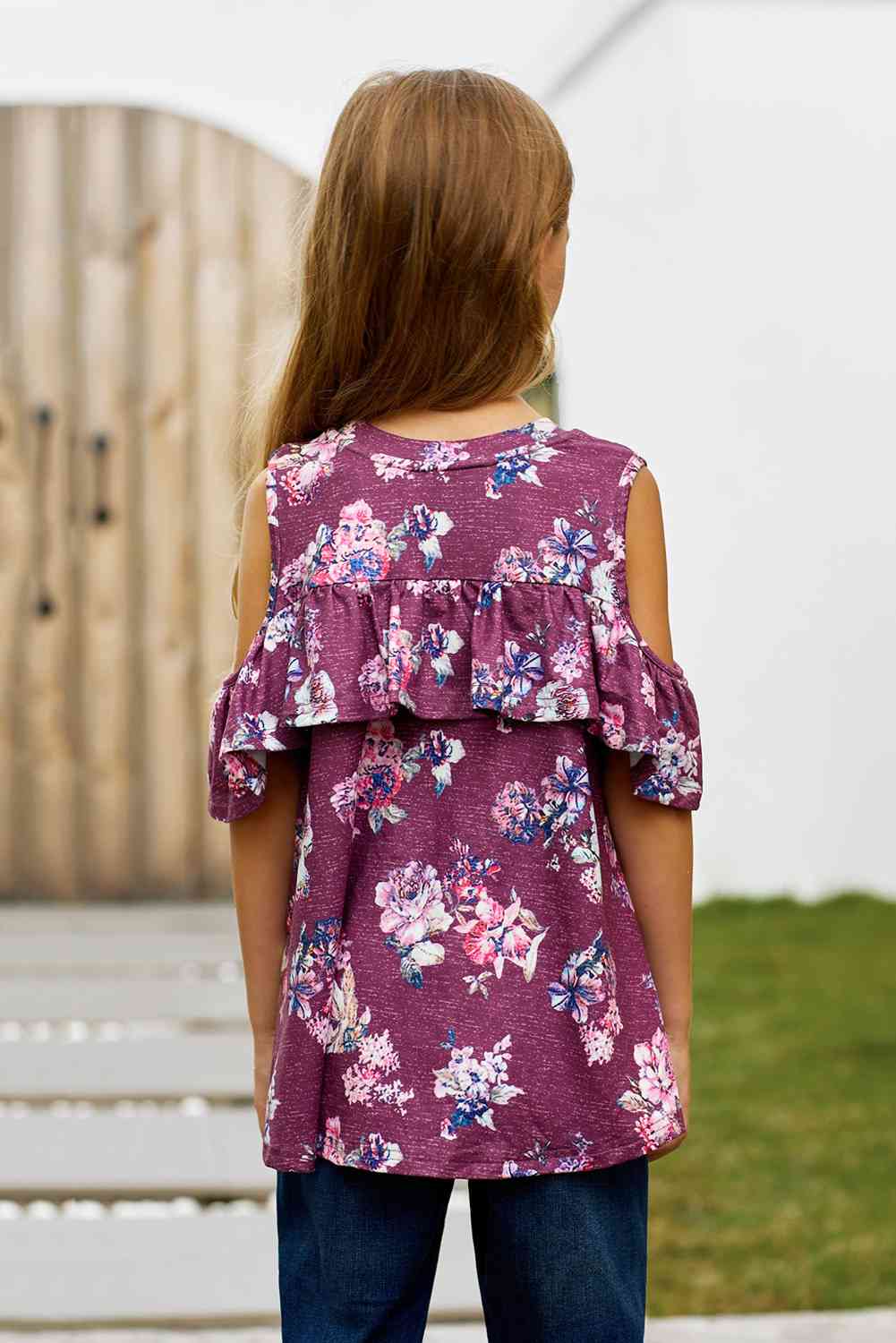 Blusa con volantes y hombros descubiertos con estampado floral para niñas