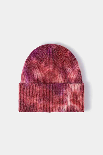 Gorro de punto acanalado con puños y efecto teñido anudado