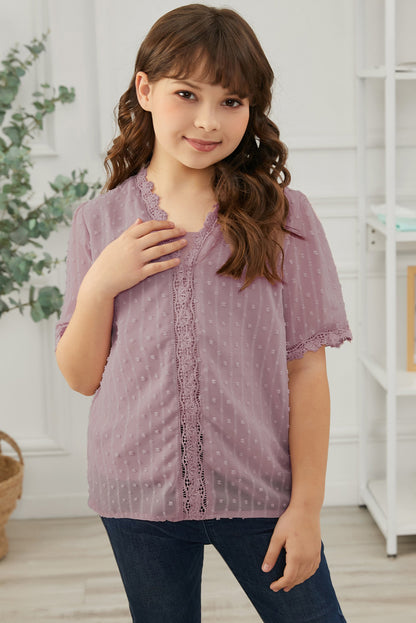 Blusa de encaje con puntos suizos para niñas