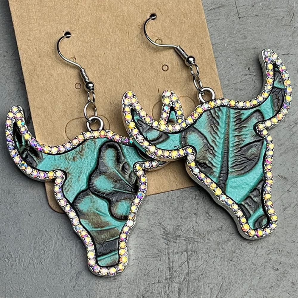 Rhinestone Trim Bull Earrings