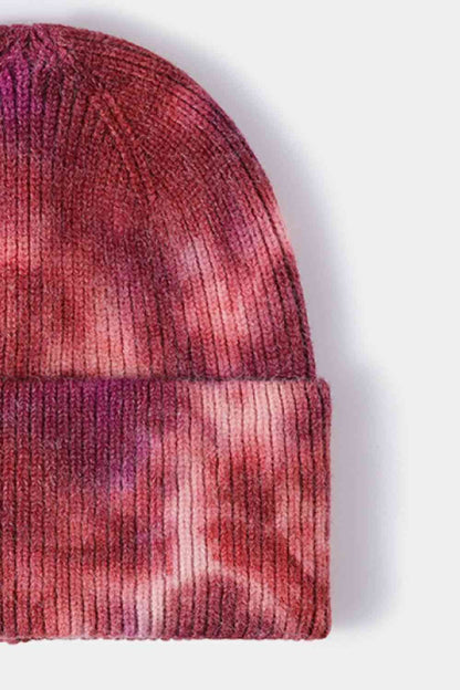 Gorro de punto acanalado con puños y efecto teñido anudado