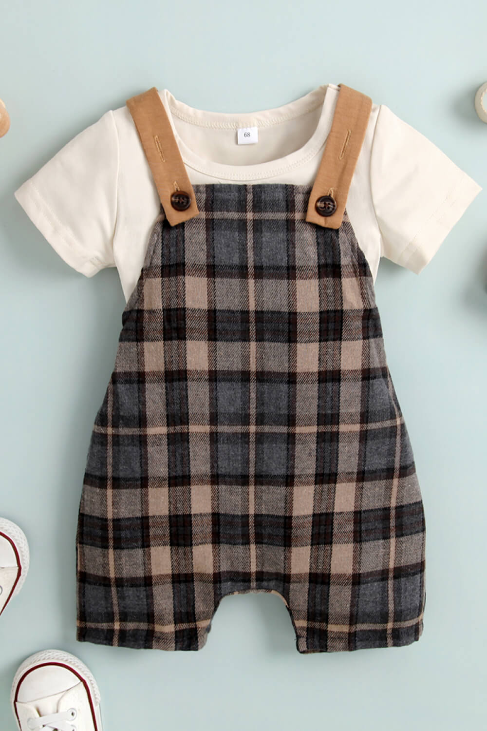 Plaid Overalls Set