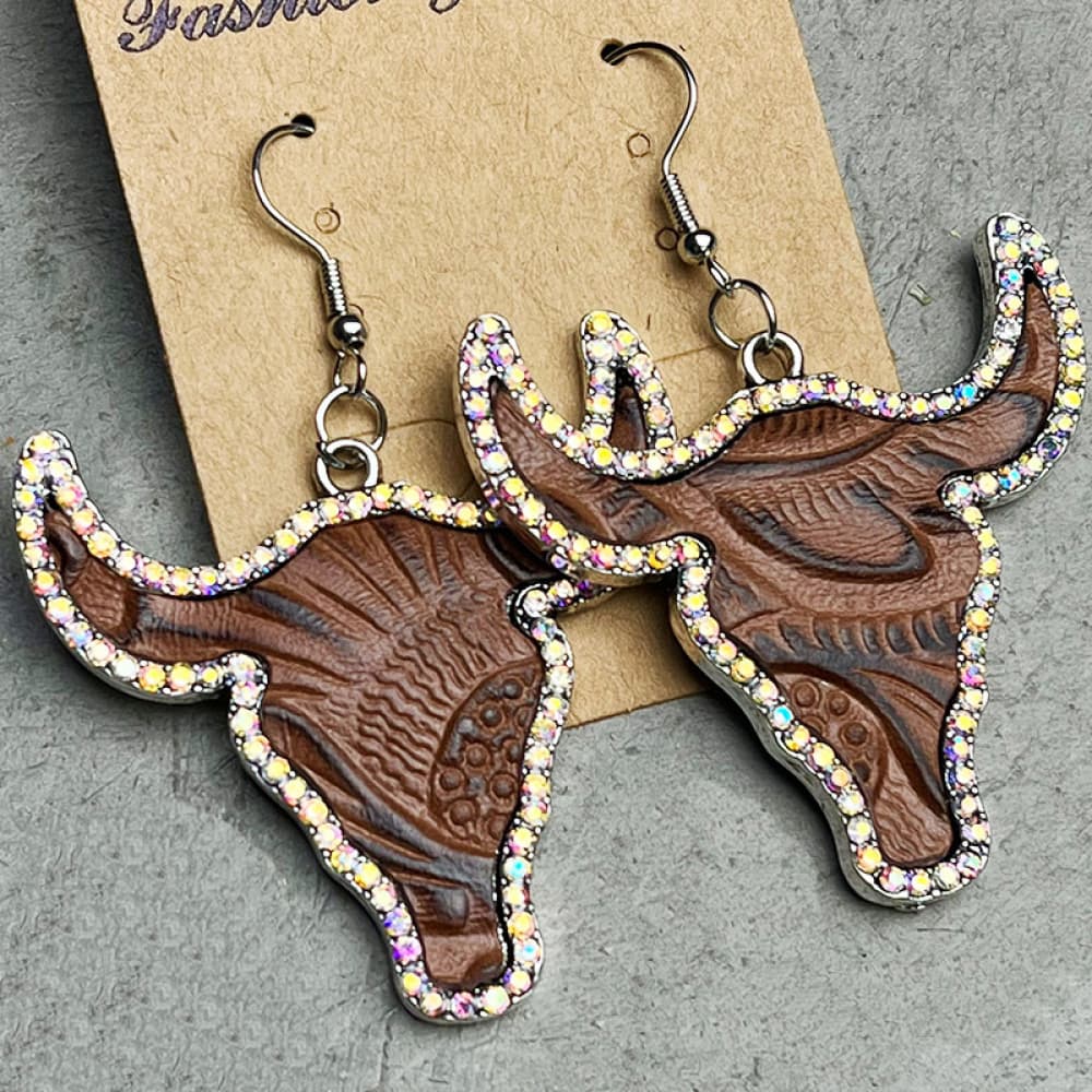 Rhinestone Trim Bull Earrings