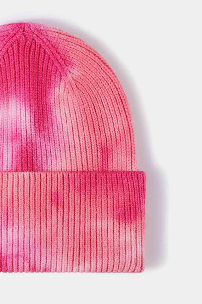 Gorro de punto acanalado con puños y efecto teñido anudado