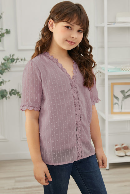 Blusa de encaje con puntos suizos para niñas