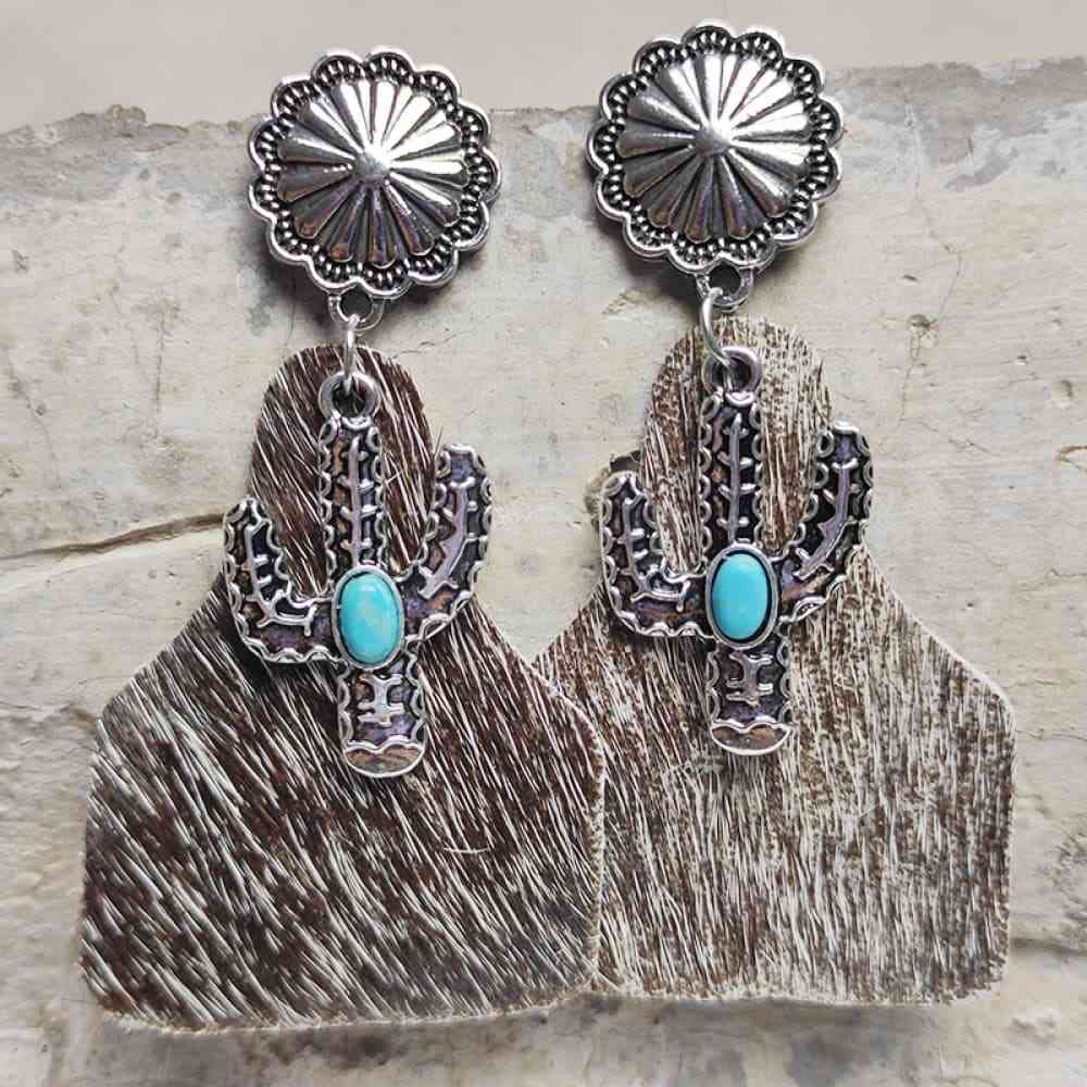 Turquoise Decor Cactus Alloy Earrings