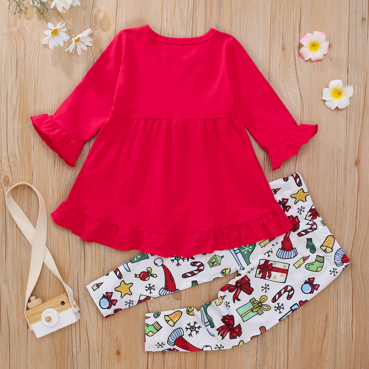 Conjunto de vestido y pantalón estampado para niña