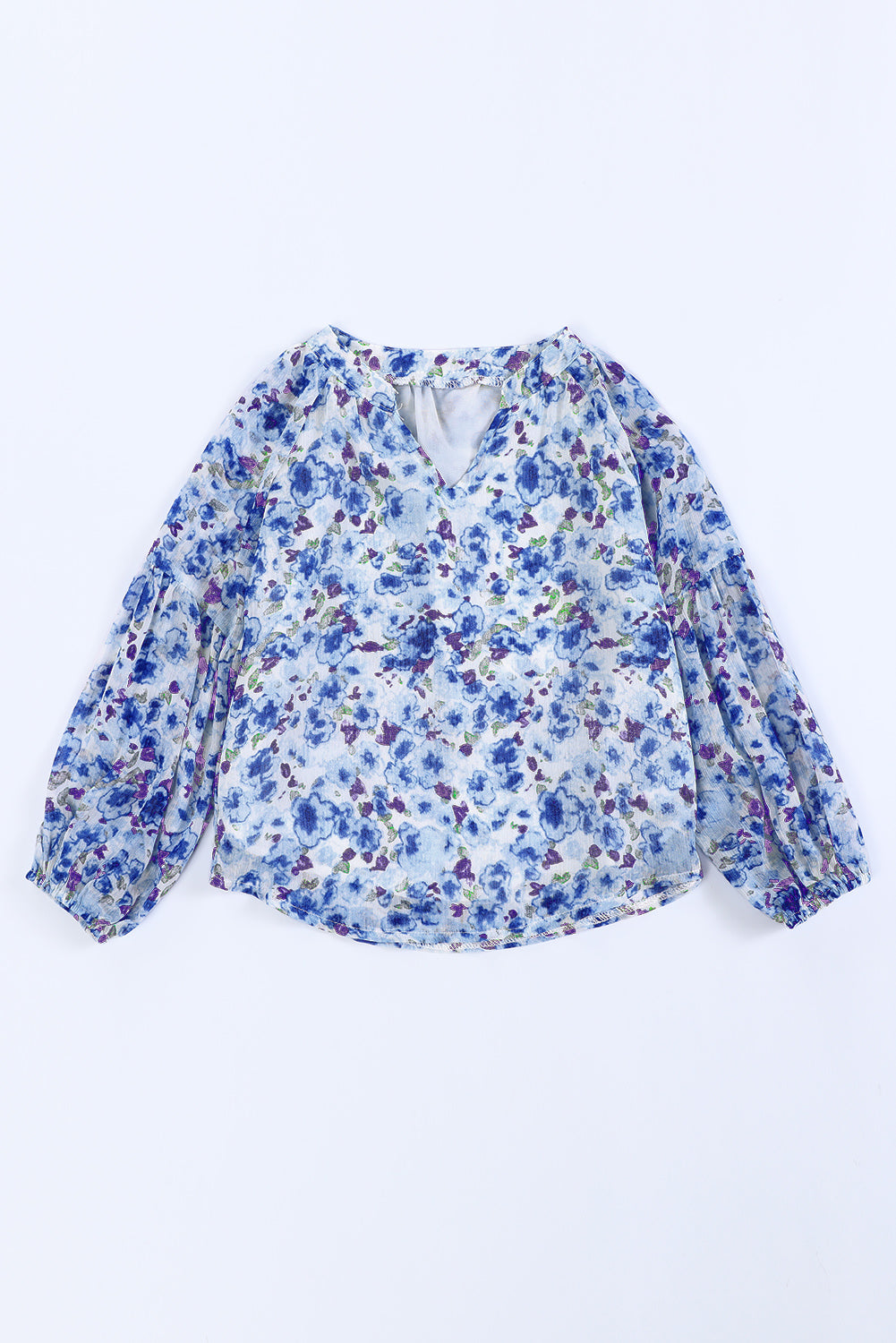 Blusa estampada con cuello entallado y mangas abullonadas para niñas