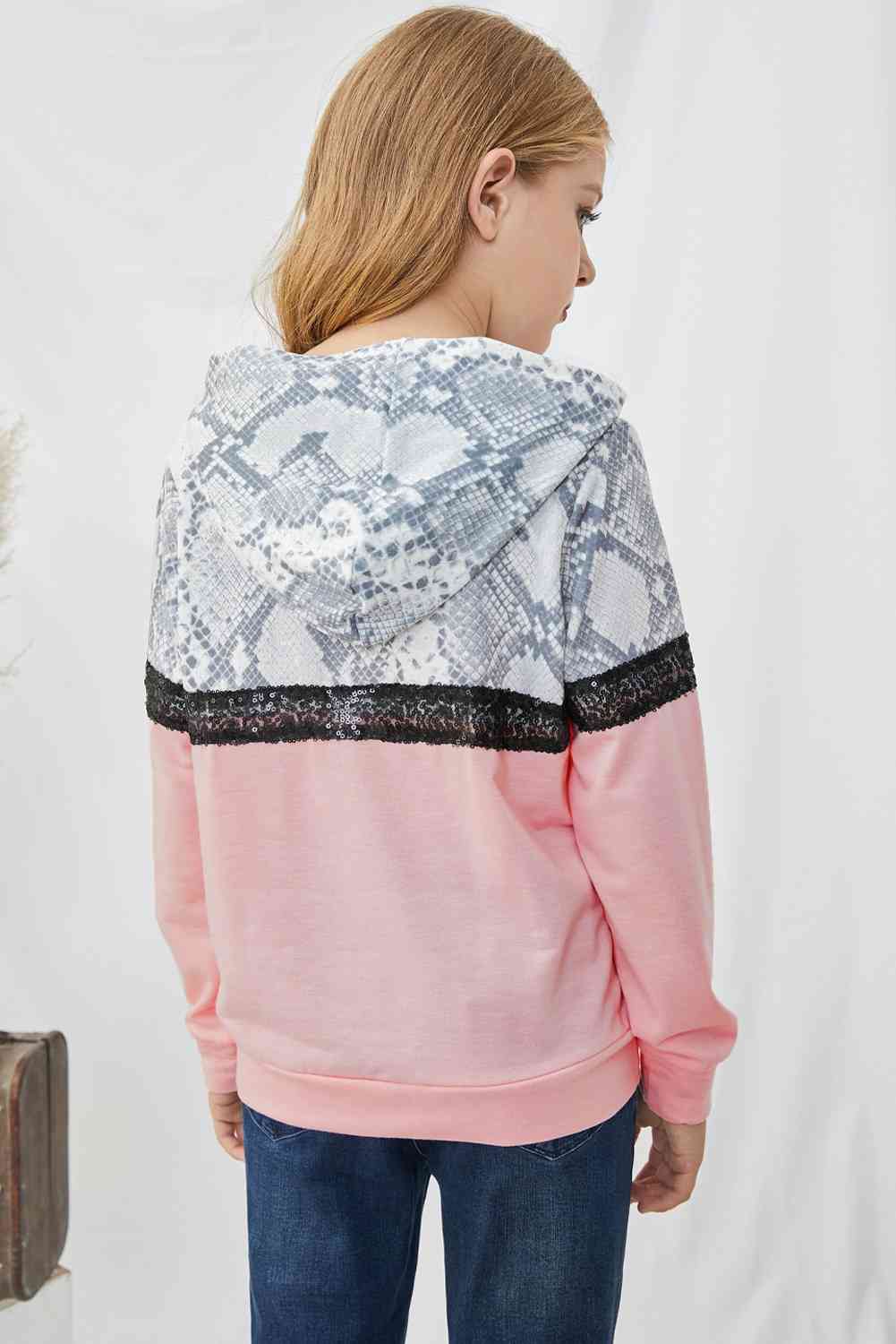 Sudadera con capucha y lentejuelas con estampado animal para niñas