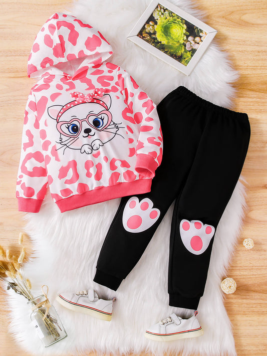 Conjunto de sudadera y joggers con estampado animal para niñas